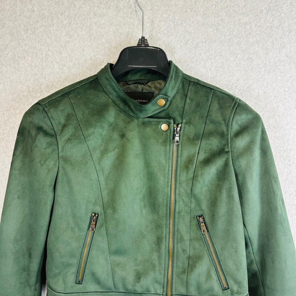 Banana Republic Womans Medium Petite Moto Jacket Green Vegan Suede - Picture 4 of 10